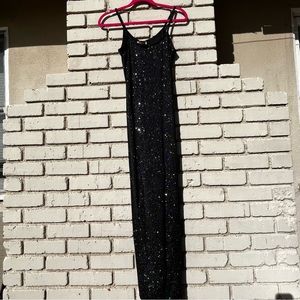 Vtg Jump Glitter Maxi Tank Dress in Black - Size 3/4